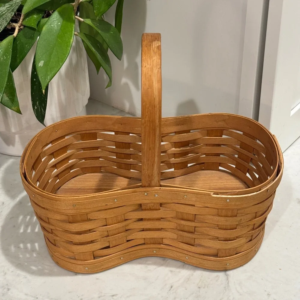Bradford Basket Company Handwoven Wood Brown 1998 Vintage Peanut Shape USA
